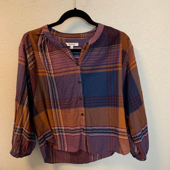 madewell plaid peasant top